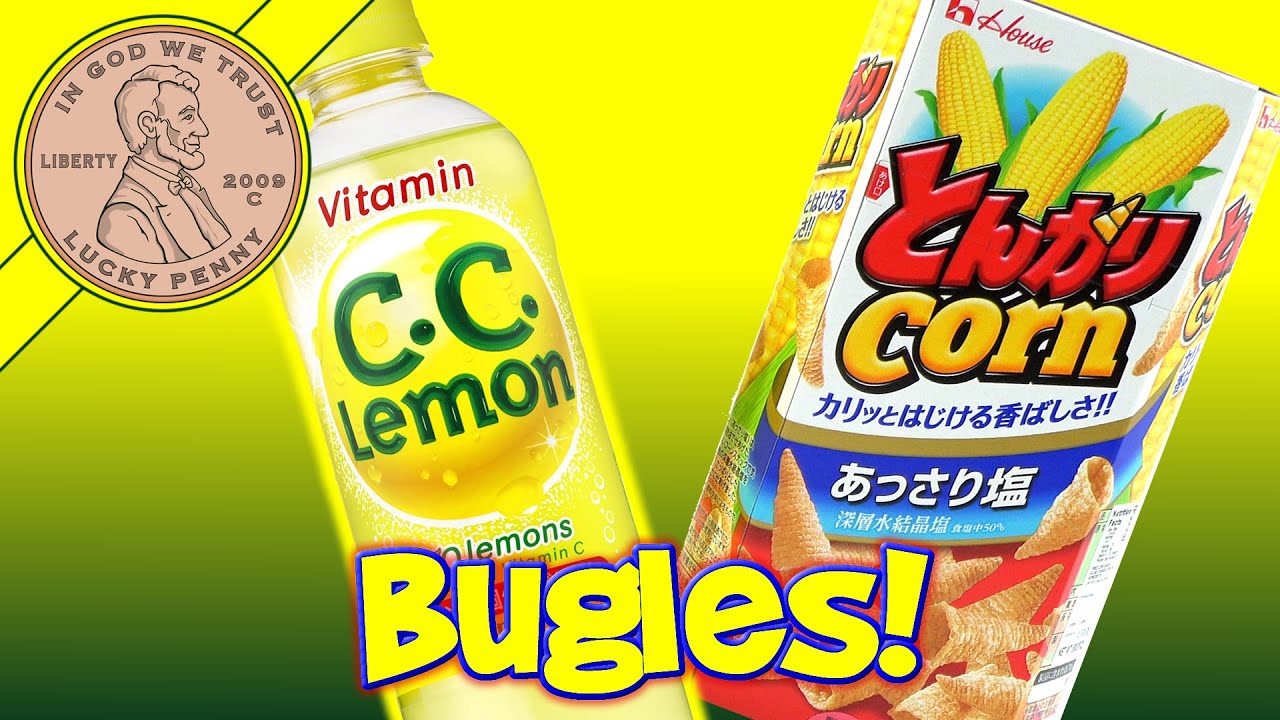 C.C. Lemon Soda & House Tongari Corn Shio Snack From Japan - YouTube