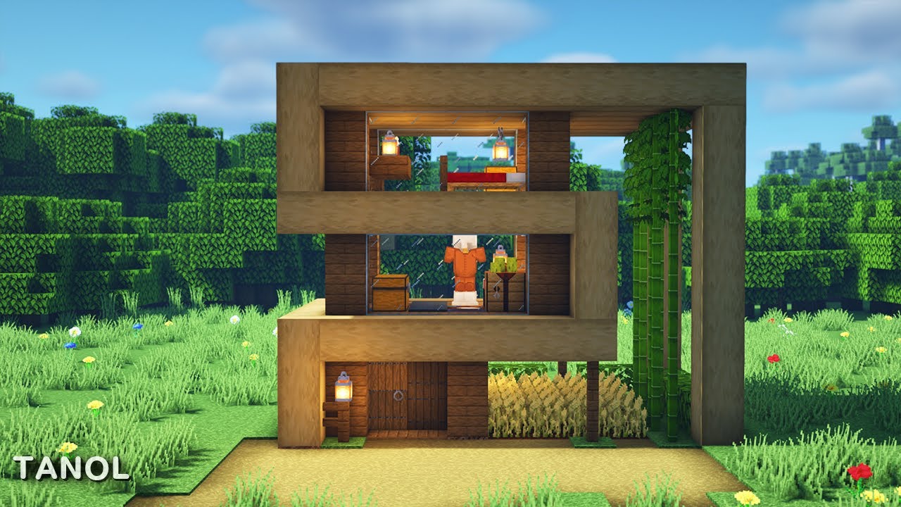 ⚒️ Minecraft Tutorial Stripped Oak Wood Modern House YouTube