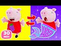 Peppa pig sest transforme en sirne   jeux avec jouets en peluche pour enfants