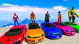 SPIDERMAN CARS Monster Trucks MULTI Sea Ramp Challenge ! SUPERHERO Planes JET MOTOS Car RACE - GTA V