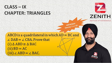 ABCD is a quadrilateral in which AD = BC and ∠ DAB = ∠ CBA. Prove that (i) Δ ABD ≅ Δ BAC....