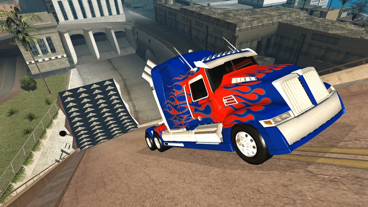MEGA RAMP Realistic Crash Test | TRANSFORMERS | GTA SAN ANDREAS