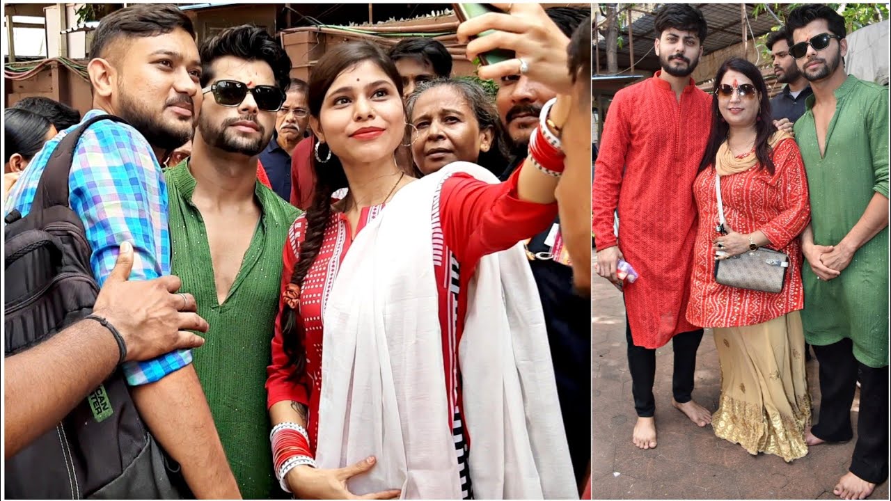 Handsome Sidharth Nigam with Brother Abhishek Nigam and Mom at Lalbaugh Cha Raja Darshan today .
