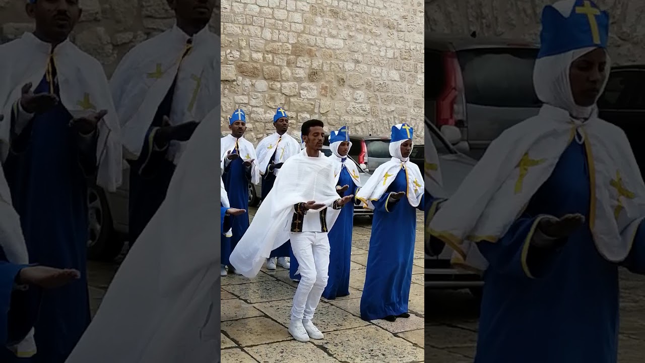 Eritrean religious rituals on the court yard of the Church of Nativity