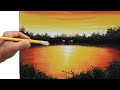 Pintura em tela Por do Sol Paisagem Como Pintar com tinta Acrílica Para iniciantes 8