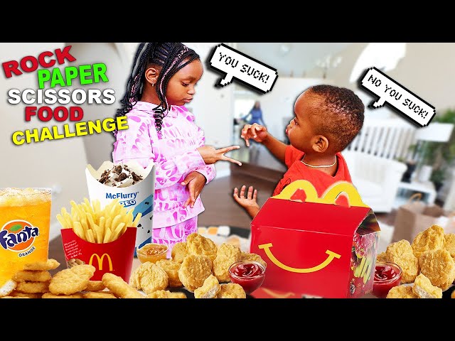 MCDONALD'S CHICKEN NUGGETS Rock Paper Scissors Food Challenge MUKBANG BABY ELI VS LAYLA QUEEN BEAST class=