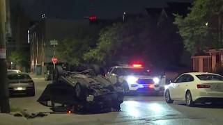 One hurt in crash that left SUV on roof in North Philadelphia
