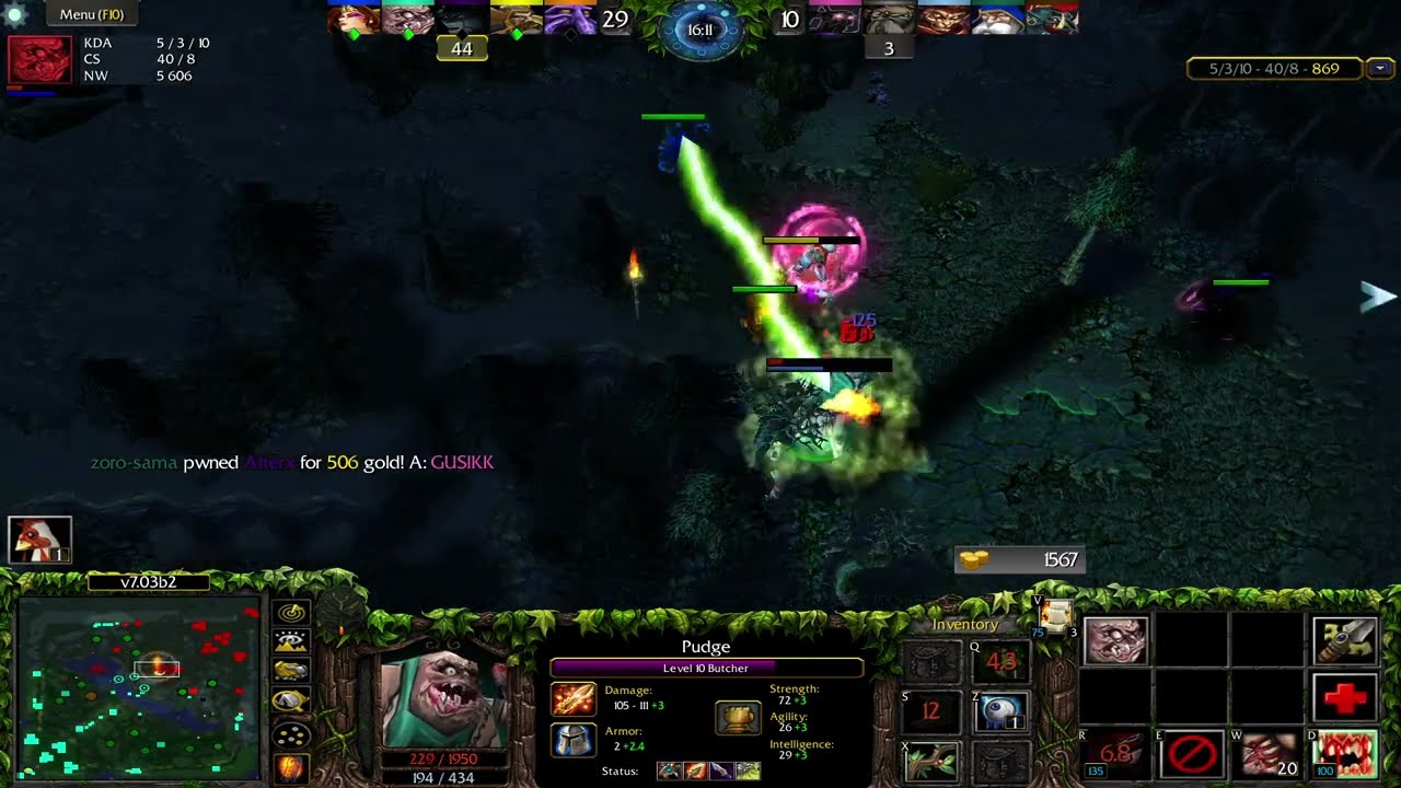 PUDGE 4 - Gameplay DOTA 1 (Warcraft III) Atinad Medalla Oro