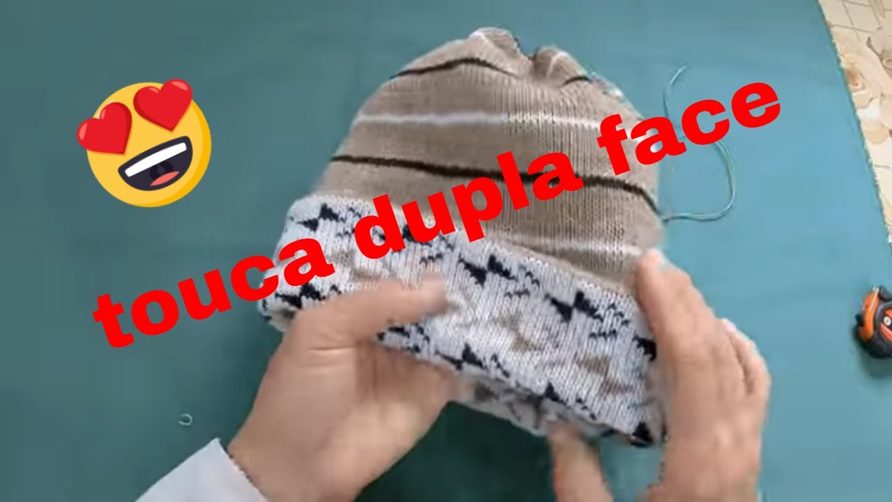 touca dupla face feita em máquina de tricô