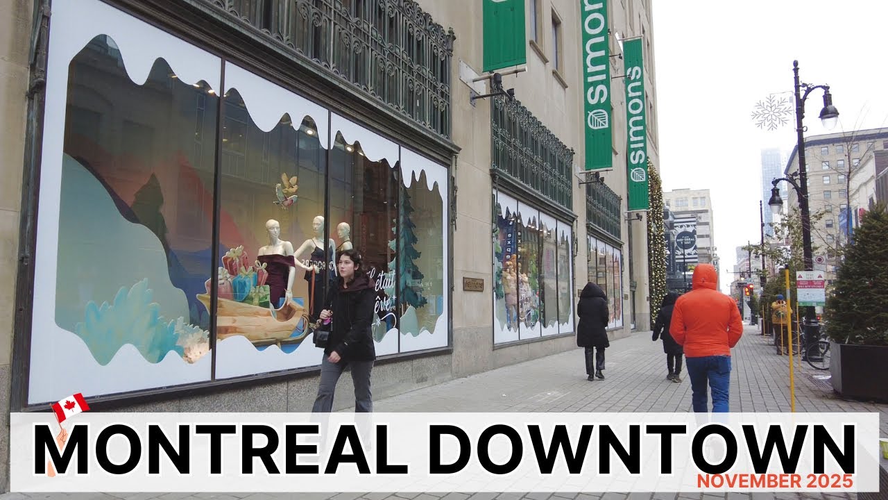 Walk in Downtown Montreal: Dorchester Square, Sainte-Catherine Street, Simons Store [4K]