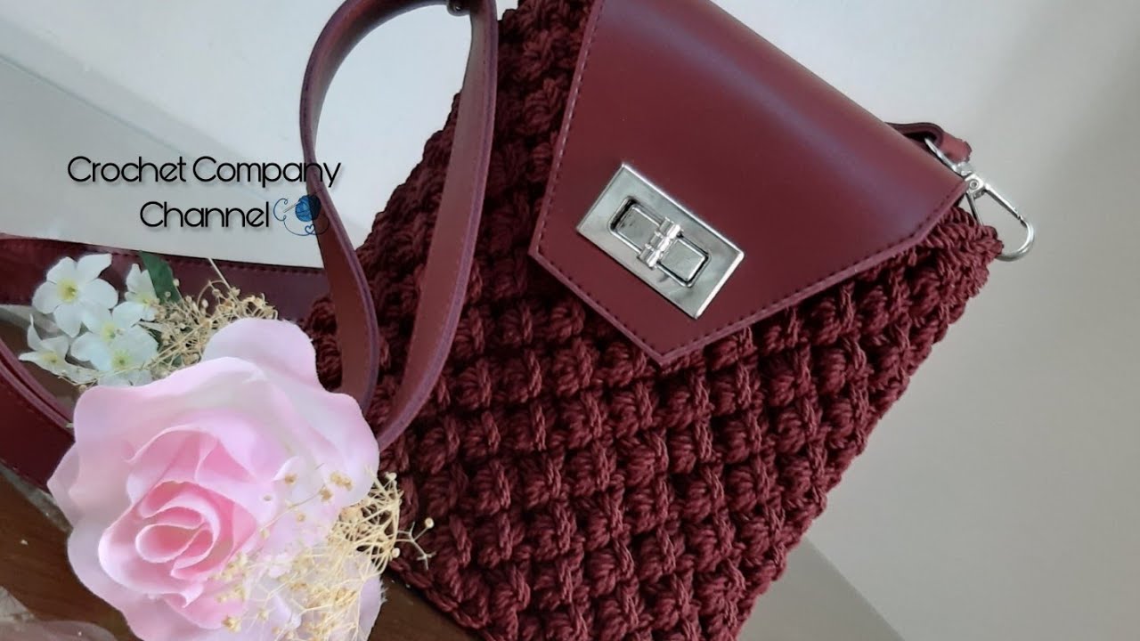 كروشيه شنطه بطقم جلد باستخدام خيط المكرميه _ Crochet Bag