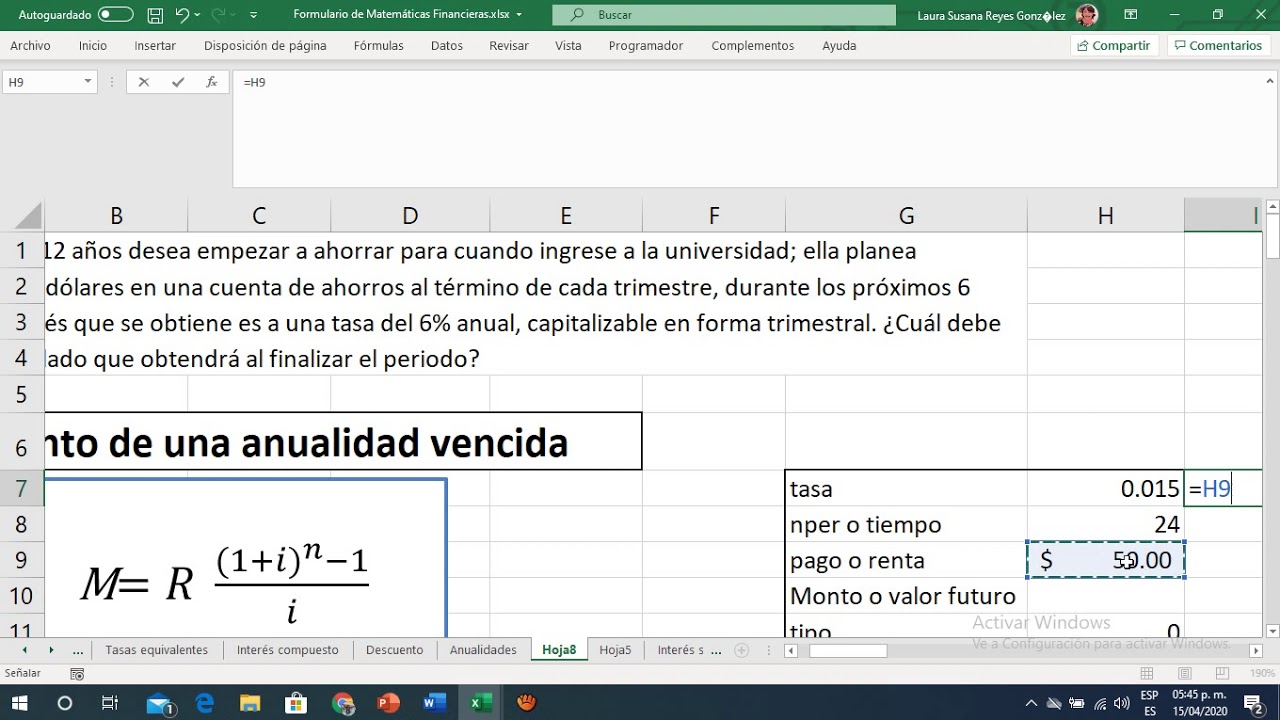 Matemáticas Financieras Monto de una anualidad vencida con fórmula y