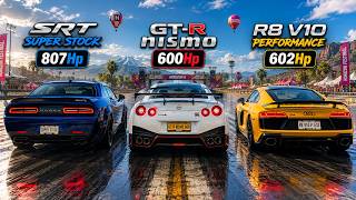 Dodge Super Stock vs GT-R Nismo vs Audi R8 V10 | Test prędkości wersji fabrycznych | FH6 screenshot 2