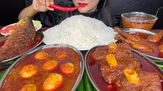 ASMR EATING SPICY MUTTON CURRY,EGG CURRY,FISH CURRY,CHICKEN CURRY *FOOD VIDEOS*