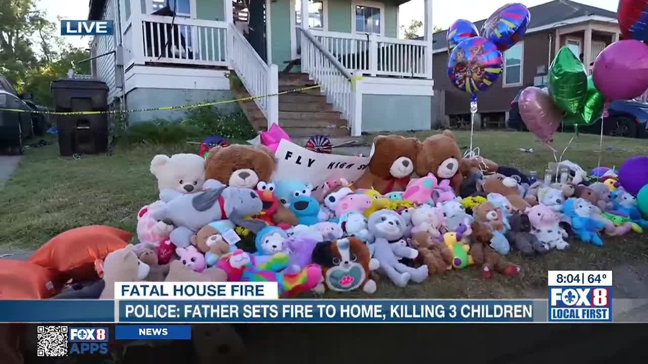 Memorial growing at home where 3 children died after house fire - YouTube