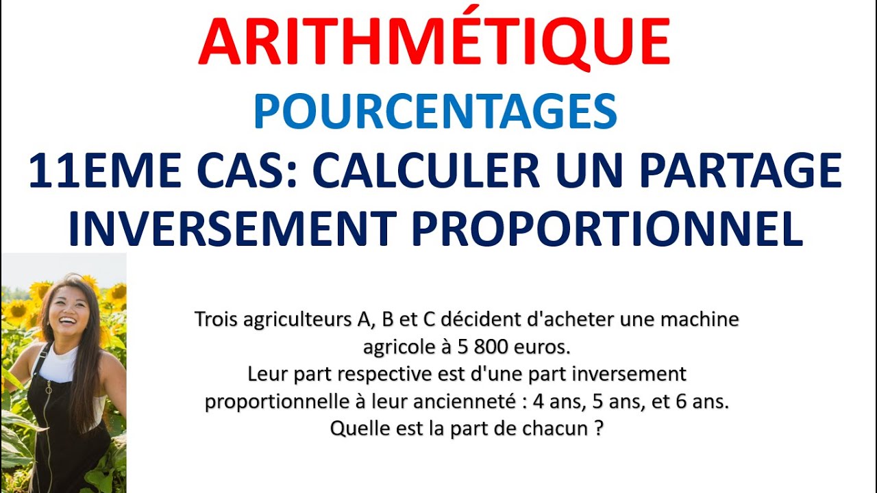 46. ARITHMÉTIQUE: Pourcentages (calculer un partage inversement portionnel)