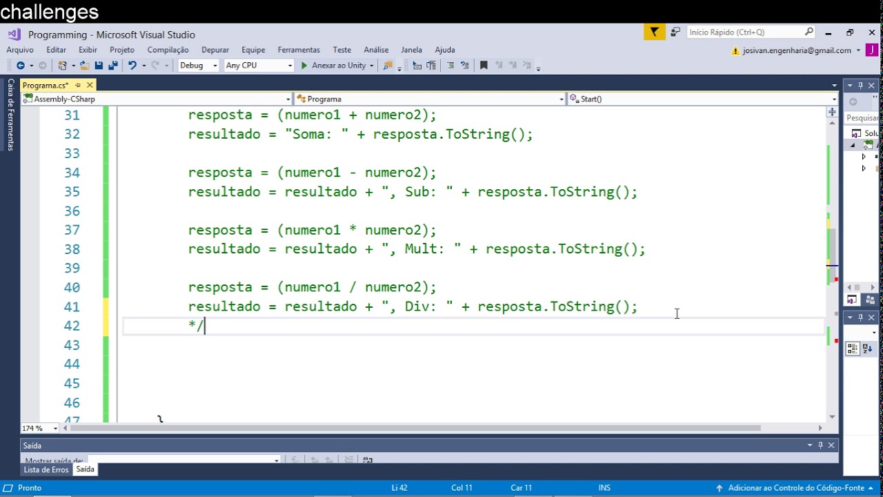 C# Básico na Unity Engine + Código [ Aula 2: Operadores Aritméticos ...