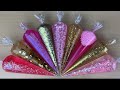 Making Clear Slime With Beautiful Piping Bags | Gold Feat Pink Super Deep Glitter Slime