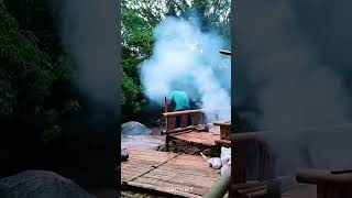 Solo Building a Bamboo Tree House in Heavy Rain | Cozy Rock Shelter & Warm Campfire