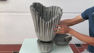 Unique Design Cement Pot From Old Towels // How to make pots simple and easy