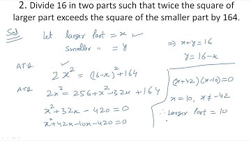 Divide 16 into two parts such that twice the square of the larger part exceeds the square | Word Pro