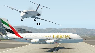 Md 80, Very Risky Landing When Airbus A380 Comes In The Runway At Gibraltar Airport [Xp 11]
