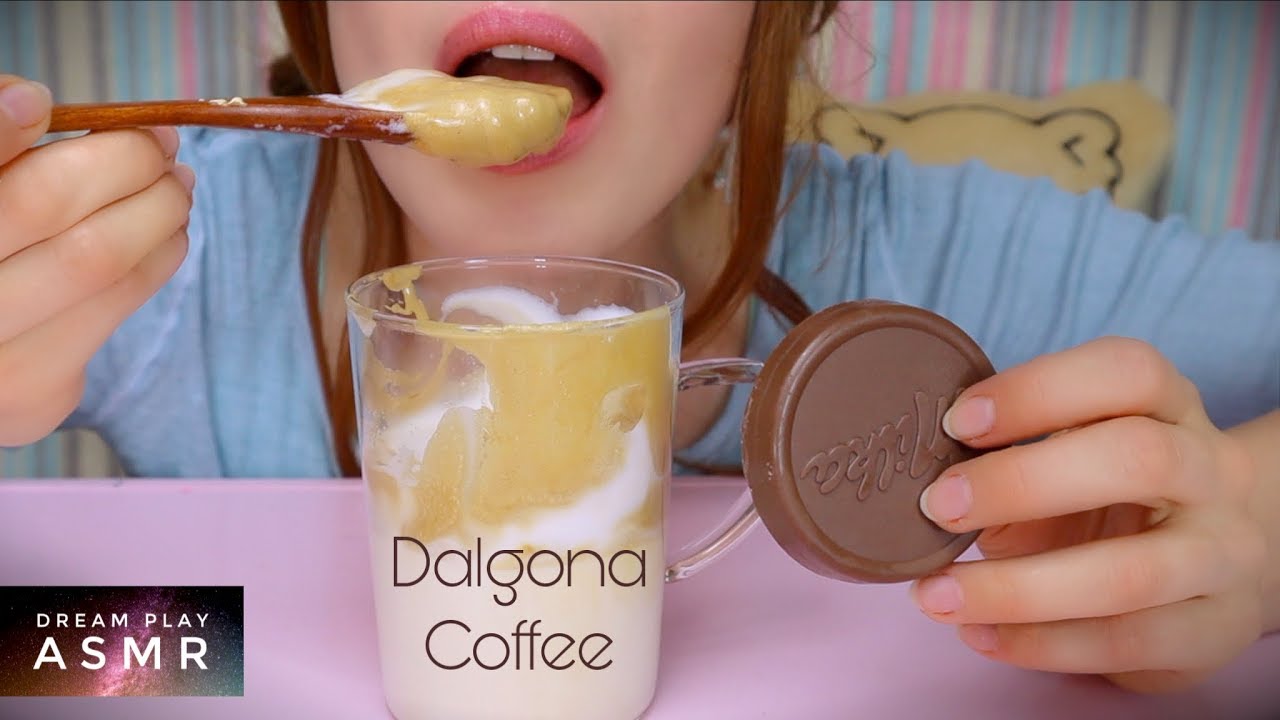 ★ASMR★ Making DALGONA Coffee  - cozy Cream & Cookie Eating | Dream Play ASMR