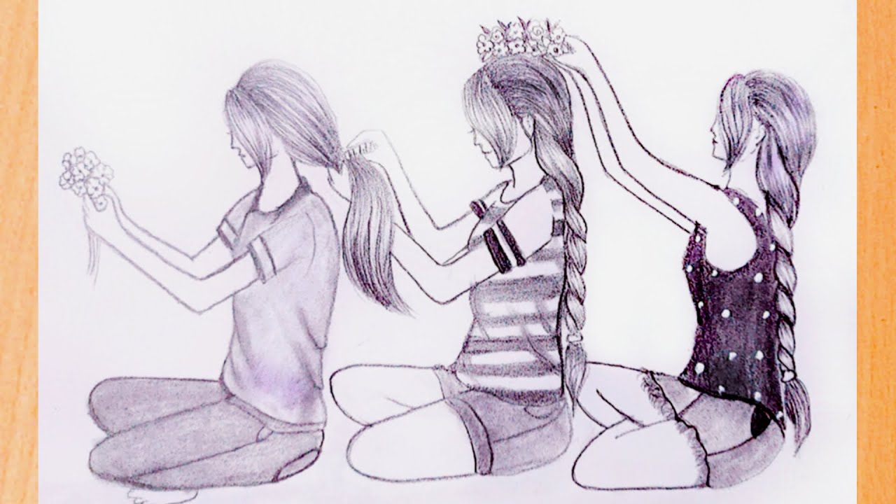 How to draw 3 Girls Best Friends | Pencil drawing | Friendship day ...