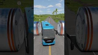 Mix Colour Buses & Cement Truck vs Bollards crash #shorts #beamngdrive #bus screenshot 2