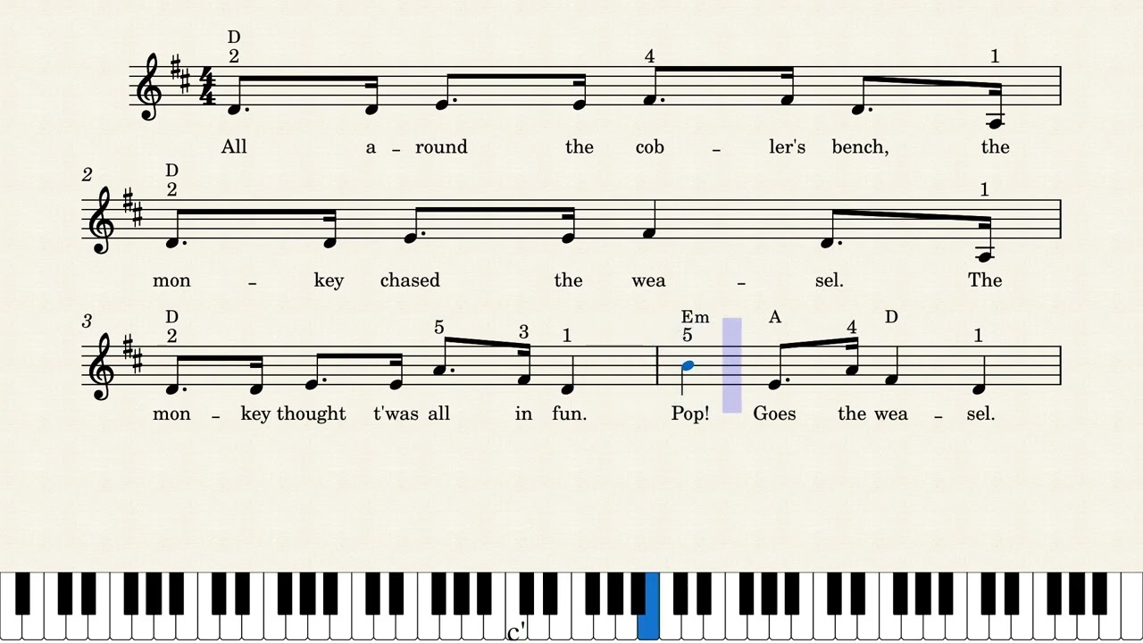 Easy Piano Tutorial: How to Play Pop Goes The Weasel, Notes + Lyrics