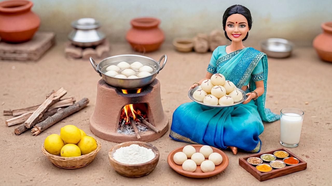 Miniature Doll Makes Soft Rasgulla in Sugar Syrup 🍯⚪ | Indian Village Tiny Kitchen ASMR