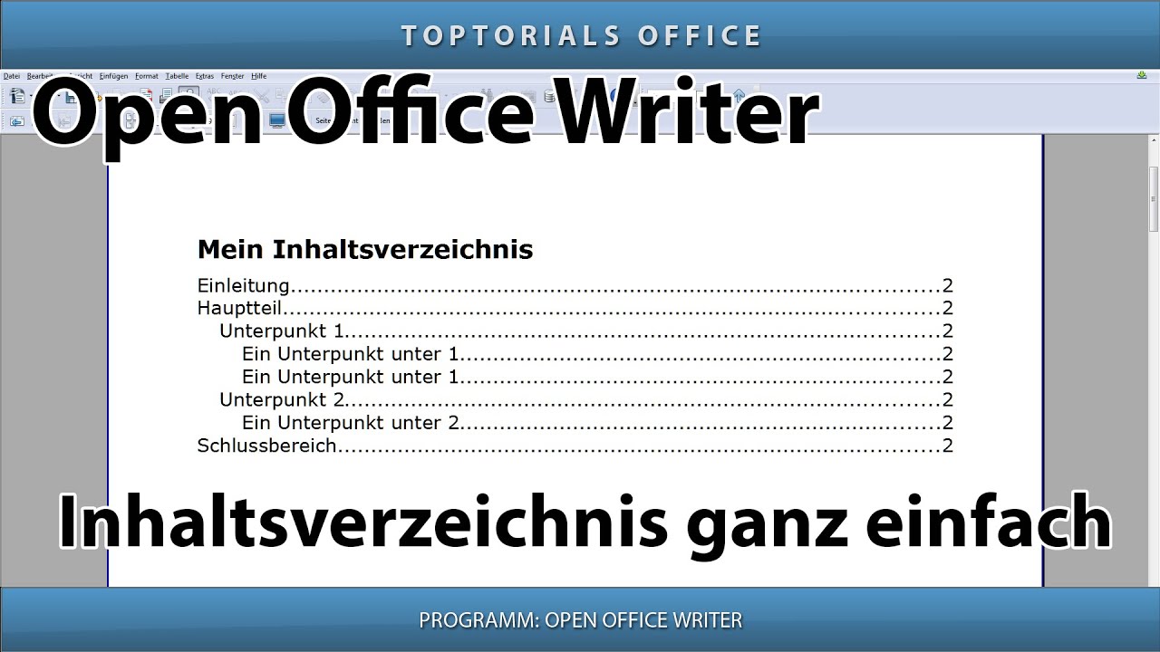 Inhaltsverzeichnis Erstellen Ganz Einfach Open Office Writer Youtube