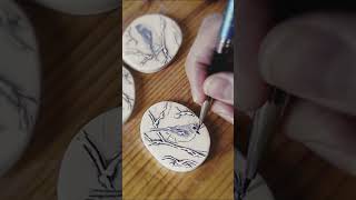 Pottery Painting – Illustrated Porcelain Bird Pin #Shorts Pottery Painting – Illustrated Porcelain Bird Pin #Shorts