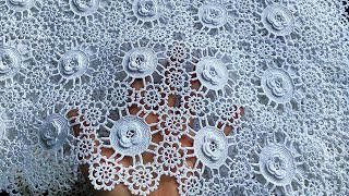 Crochet Tablecloth, Crochet Table runner🧶With Wonderful Crochet Motif Pattern, Tutorial Crochet Lace