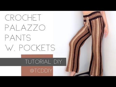 Crochet Striped Palazzo Pants with Pockets | Tutorial DIY