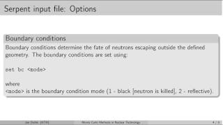 MC simulations:  5.8 Serpent input options