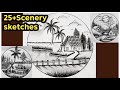 25 - Nature scenery sketches | simple &amp; easy✍️pencil Art for beginners guide✨step by step