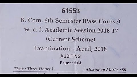 B.Com (pass) 6th Semester, Auditing MDU Question Paper
