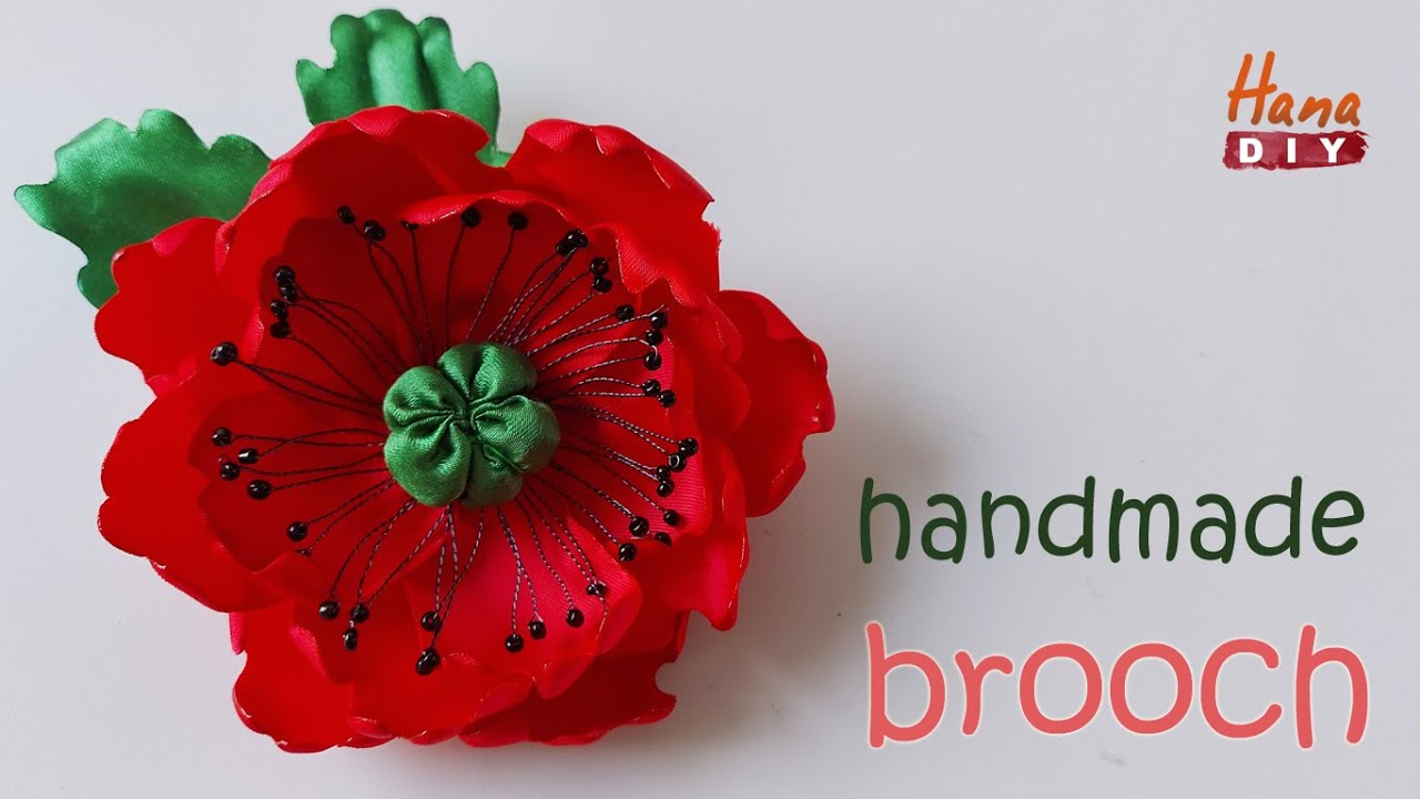 How to make ribbon flower brooch Ribbon craft Handmade brooch Hana