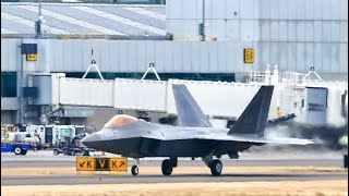 F22 Raptor takeoff and landing at Portland Airport (PDX).