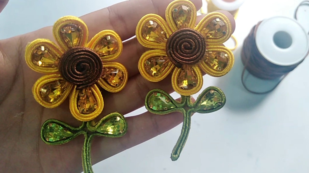 ARETES DE GIRASOL ELABORADOS CON SOUTACHE