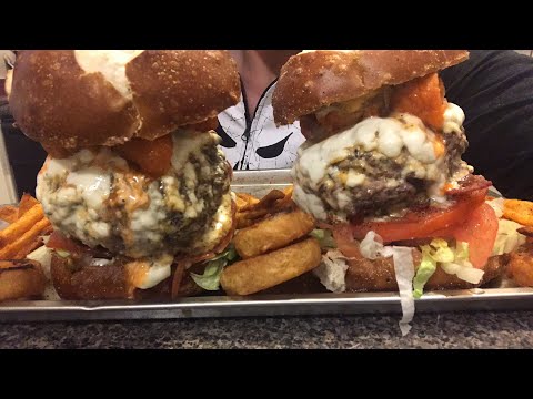 Bacon buffalo chicken blue cheese burger mukbang