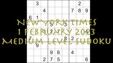 Sudoku solution – New York Times sudoku 1 February 2023 Medium level