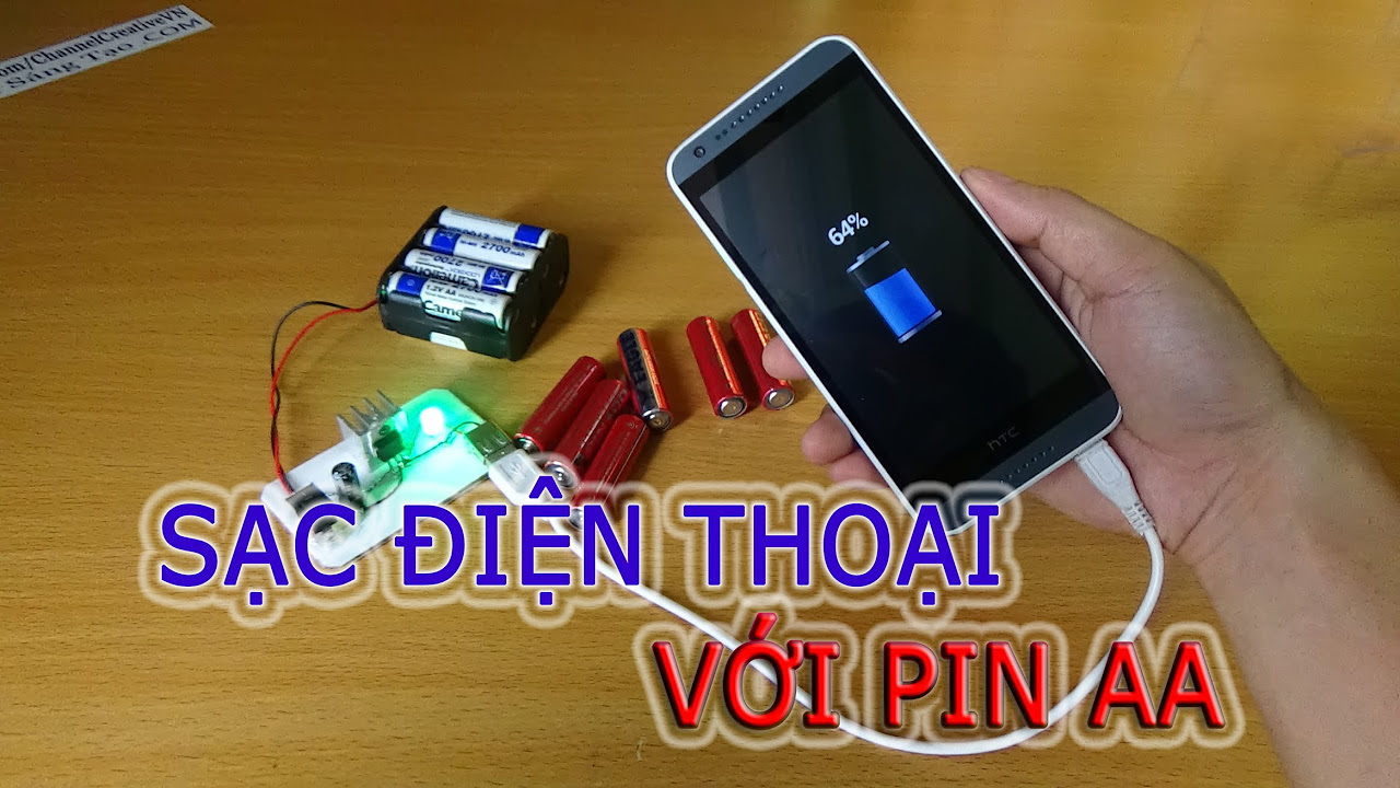 Hướng dẫn sạc điện thoại với pin AA 1,5v và 1,2v - youtube