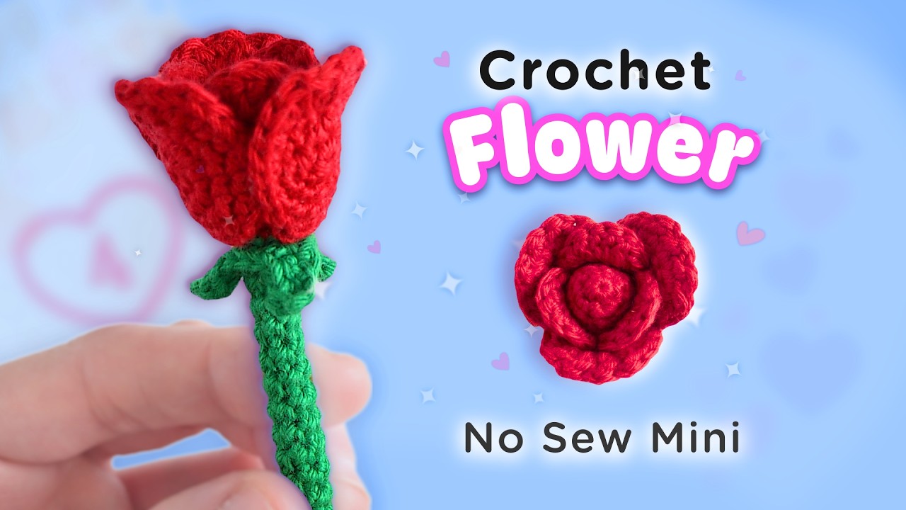 Easy No Sew Crochet Mini Flower 🌹 Valentine Rose Amigurumi