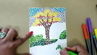 Mosaic art# easy mosaic art for kids# mosaic art with sketch pens #mosaic drawing #mosaic landscape