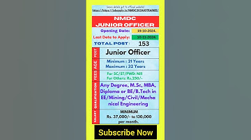 NMDC JUNIOR OFFICER #nmdcrecruitment #govtjobs #latestjob #sarkarinaukri #naukri