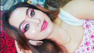 PARTY EYEMAKEUP||PINK GLITTER HALF CUT CREASE TUTORIAL ||#nehasfamily