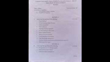 BBA 1 St Sem Principle Of Management #exam  Question Paper 2024-25 #youtube shorts#