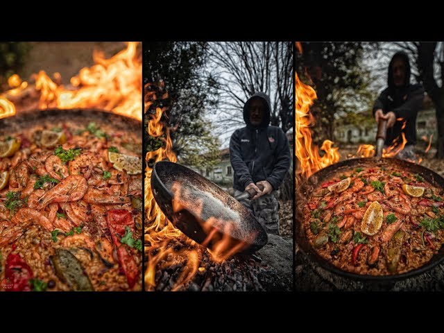 BEST GIANT PAELLA  - ASMR COOKING AT ABANDONED FACTORY 